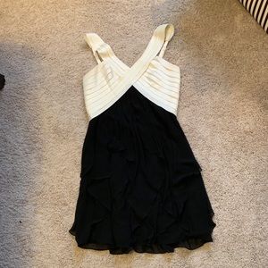 MM Couture Black & Creme Scalloped Cocktail Dress